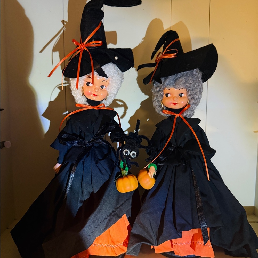 2 Vintage Rare Handmade Kitschy Halloween Witches